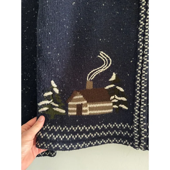 Vintage Knit Cabin Lodge Zip Cardigan Alpine Winter Sweater - Picture 4 of 12